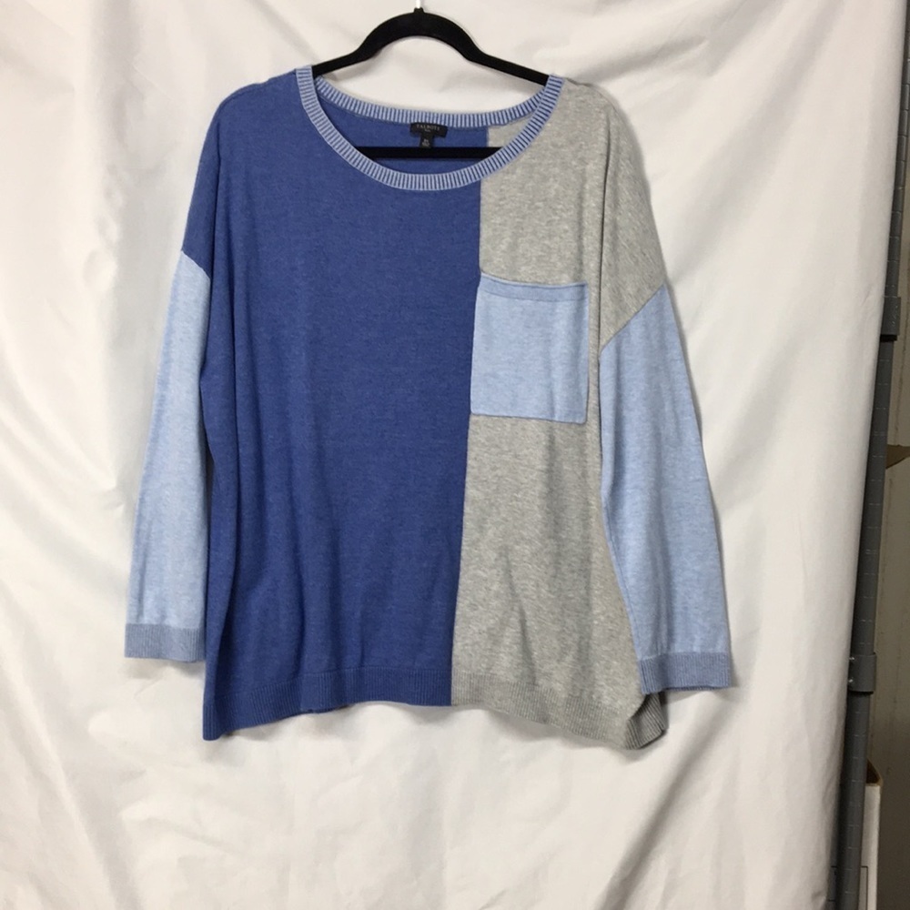 Talbots Plus Womens Blue Color Block Sweater Size 2X Like-NEW Condition